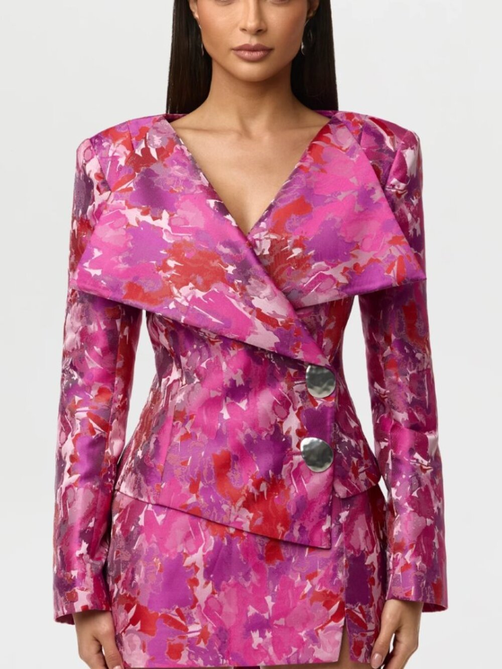 Naked Wardrobe Suiting Jacquard Crossbody Blazer Fuchsia Multi Abstract Size M